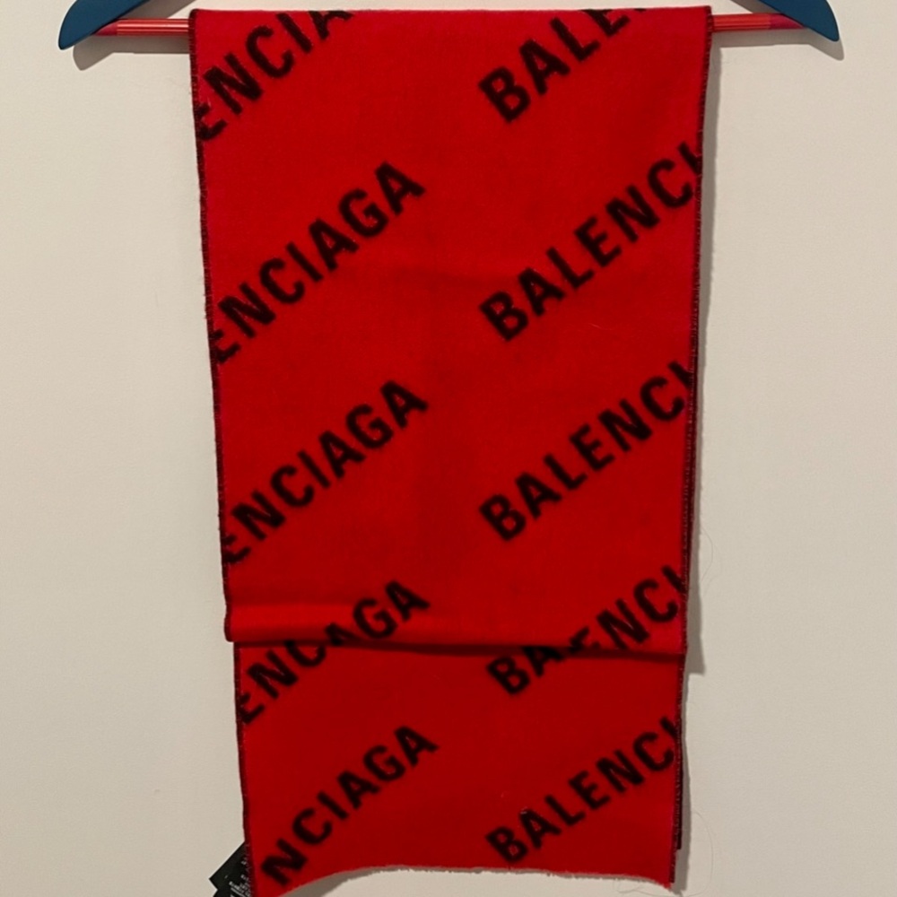 Balenciaga Red/black Logo Scarf reversible 100%Wool